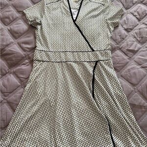 Attack Life by Greg Norman Cream and Black Printed Wrap-Style Mini Dress